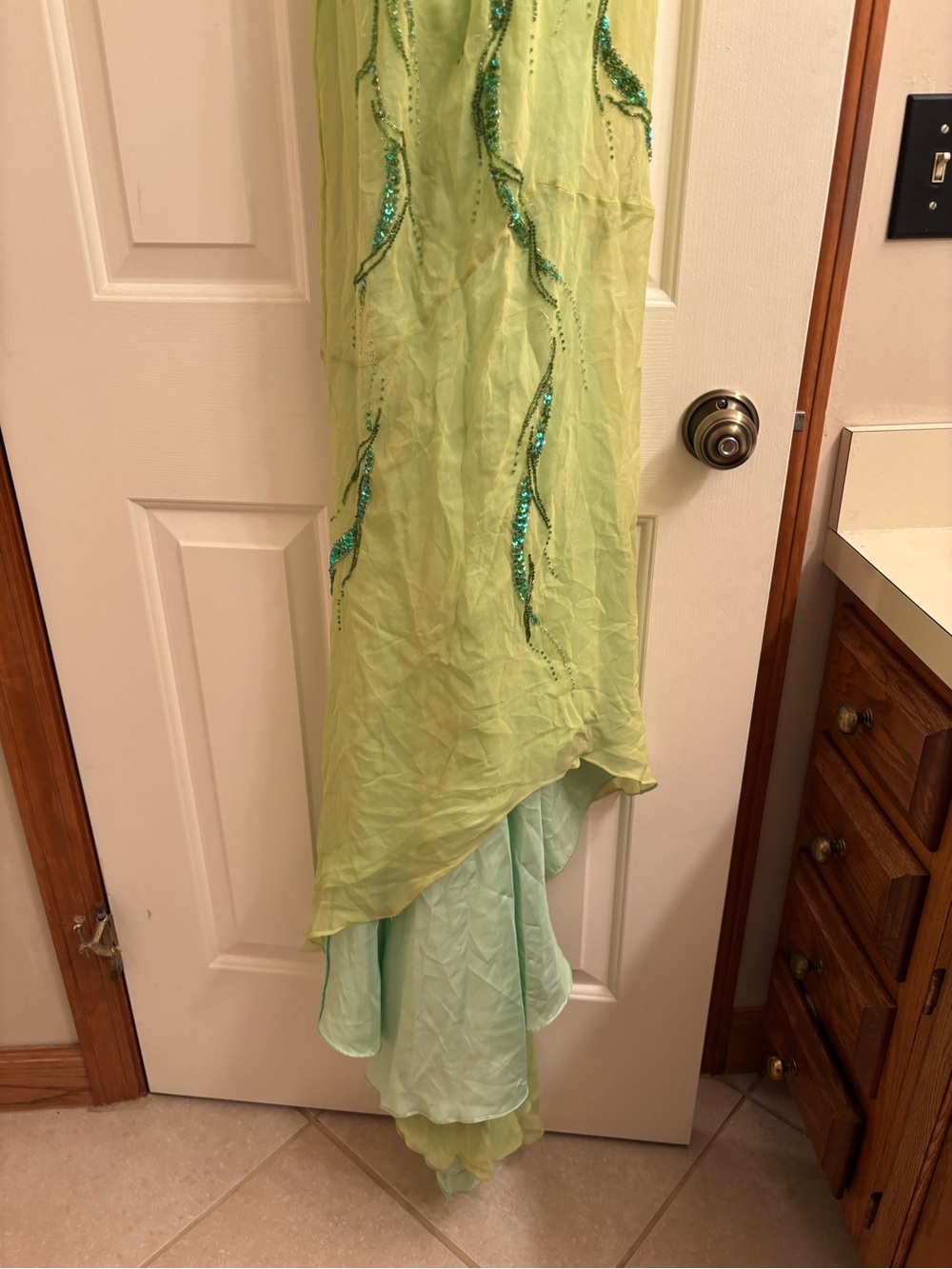 Silk Fairy Lime Green Beaded Maxi Dress with Floral Accents - Picture 4 of 15